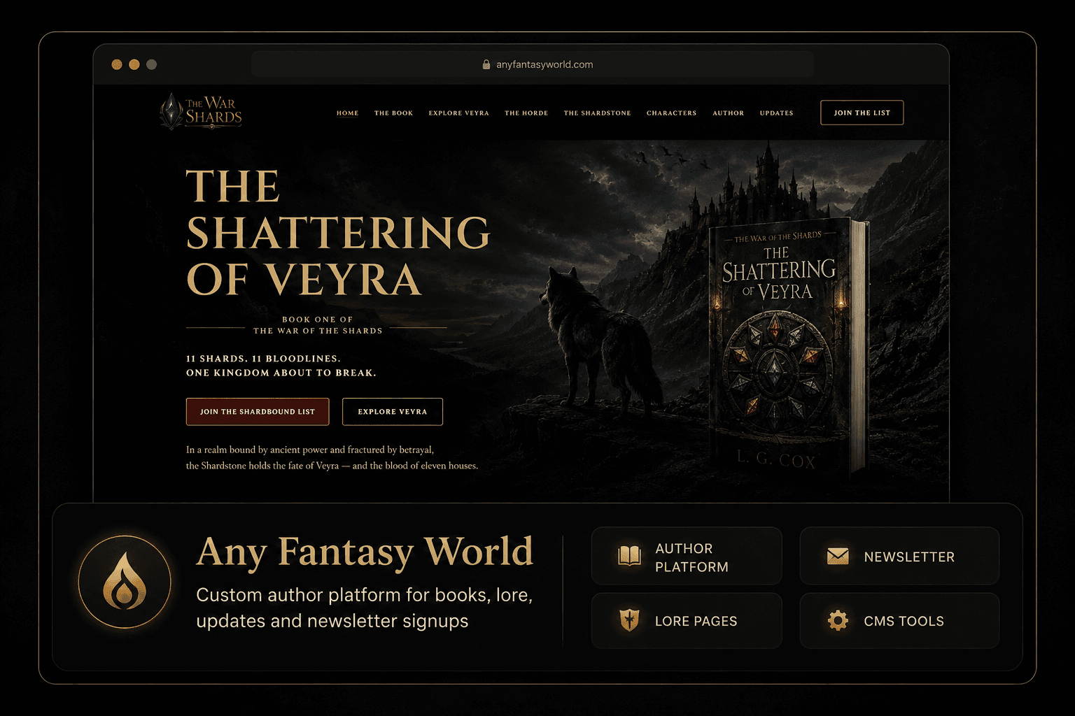 Any Fantasy World author website showcase preview